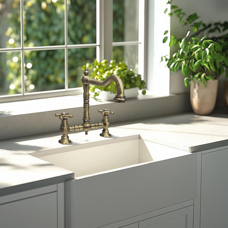 Grifo de cocina PB Nostalgic Bridge Caño acodado bronce con manillas de estrella PBN.BRO.H.ST