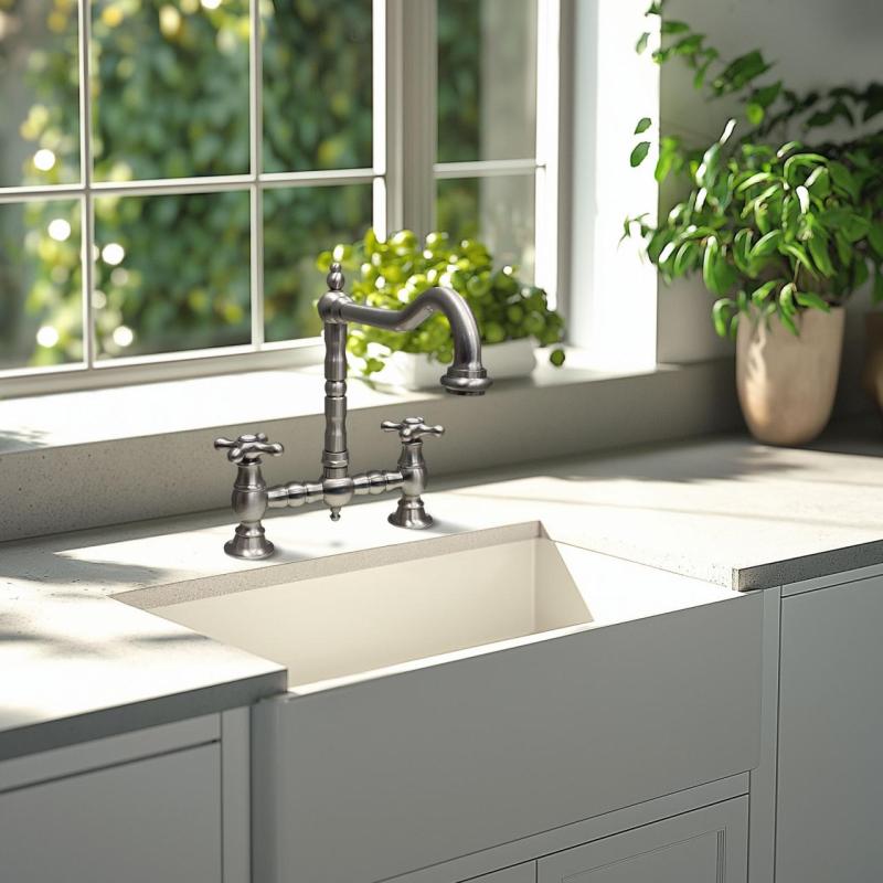 Grifo de cocina PB Nostalgic Bridge caño en ángulo de acero inoxidable con manillas de estrella PBN.RVS.H.ST