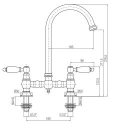 Grifo de cocina PB nostalgic bridge Caño redondo bronce con palancas blancas PBN.BRO.R.WH