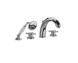 Mezclador Termostático Huber Victorian para baño de 4 orificios con teleducha en acero inoxidable VTT760102A