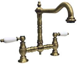 Grifo de cocina PB Nostalgic Bridge Caño acodado bronce con palancas blancas PBN.BRO.H.WH