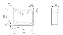 Fregadero pequeño de acero inoxidable Reginox R18 3530 OSK para montaje sobre encimera B2910RLU02GDS R00373