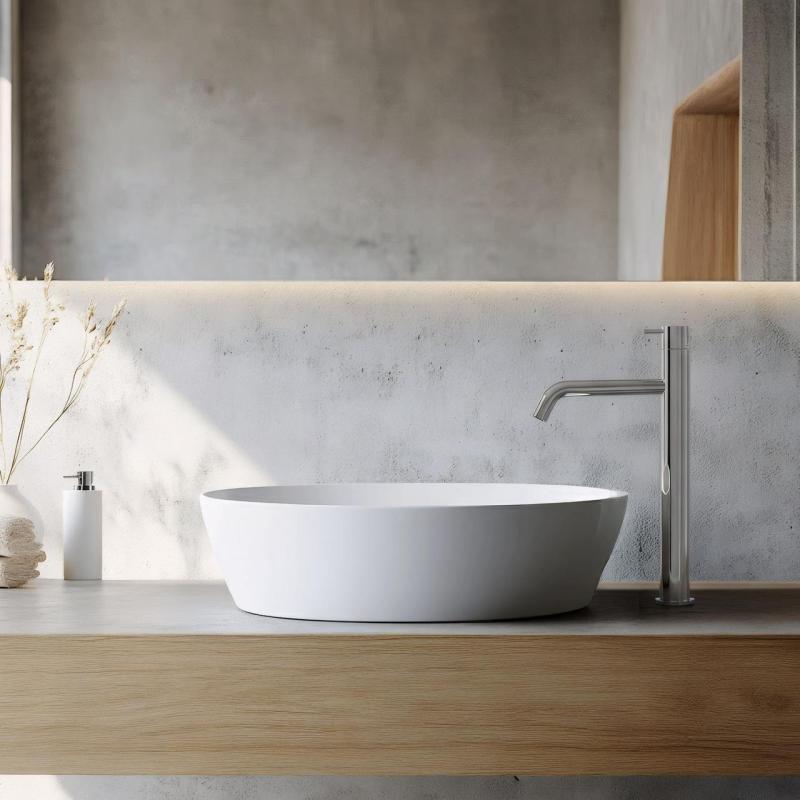 Grifo para lavabo Waterevolution Flow con caño alto para lavabos, incl. tapón de clic cromado T11501