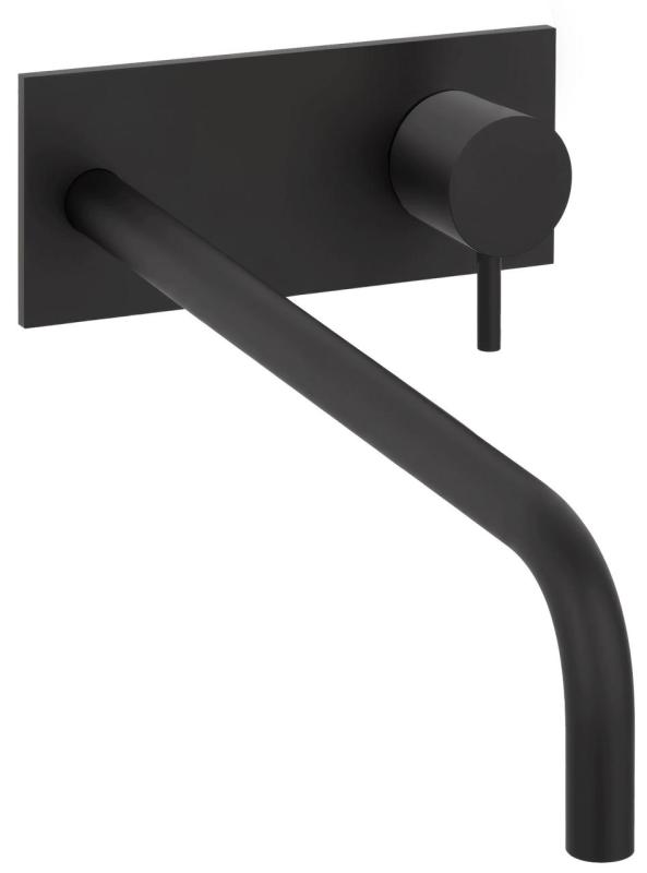 Grifo mezclador de lavabo Waterevolution Flow empotrado con embellecedor negro mate y caño 25cm T1161BPR-25