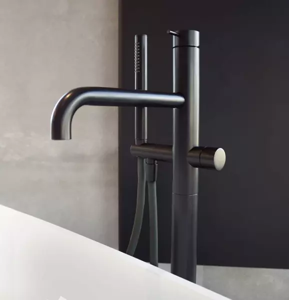 Mezclador Waterevolution Flow de pie para bañera independiente con teleducha negro mate T133PR