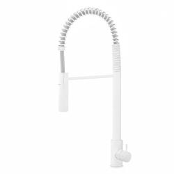 Grifo monomando de cocina semiprofesional Waterevolution Flow blanco mate con columna y muelle T157BR