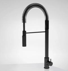 Grifo monomando de cocina semiprofesional Waterevolution Flow negro mate con columna y muelle T157PR