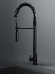 Grifo monomando de cocina semiprofesional Waterevolution Flow negro mate con columna y muelle T157PR