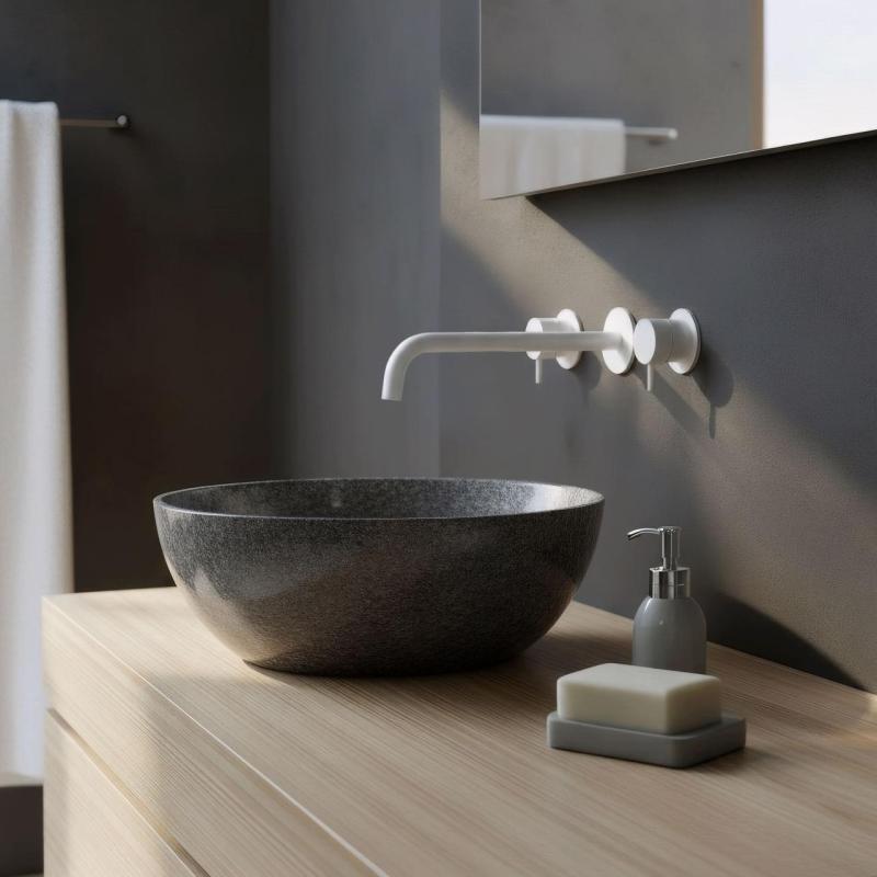 Waterevolution Flow Grifo de lavabo empotrado de 3 orificios Blanco mate con caño de 25 cm T1163FBR-25