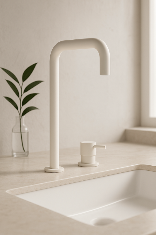 Grifo Waterevolution Flow de 2 orificios y caño alto 222 blanco mate T122HBR