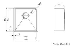 Fregadero Reginox Florida de acero inoxidable para montaje sobre encimera, bajo encimera y enrasado 40x40 L6412 R26274