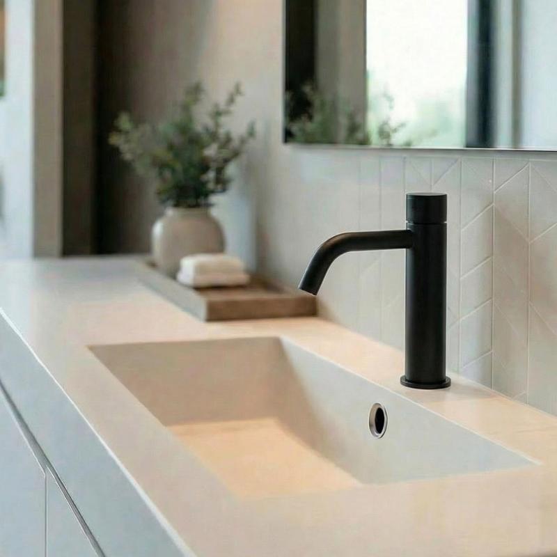 Grifo de lavabo Waterevolution Flow con autocierre negro mate T110TPPR