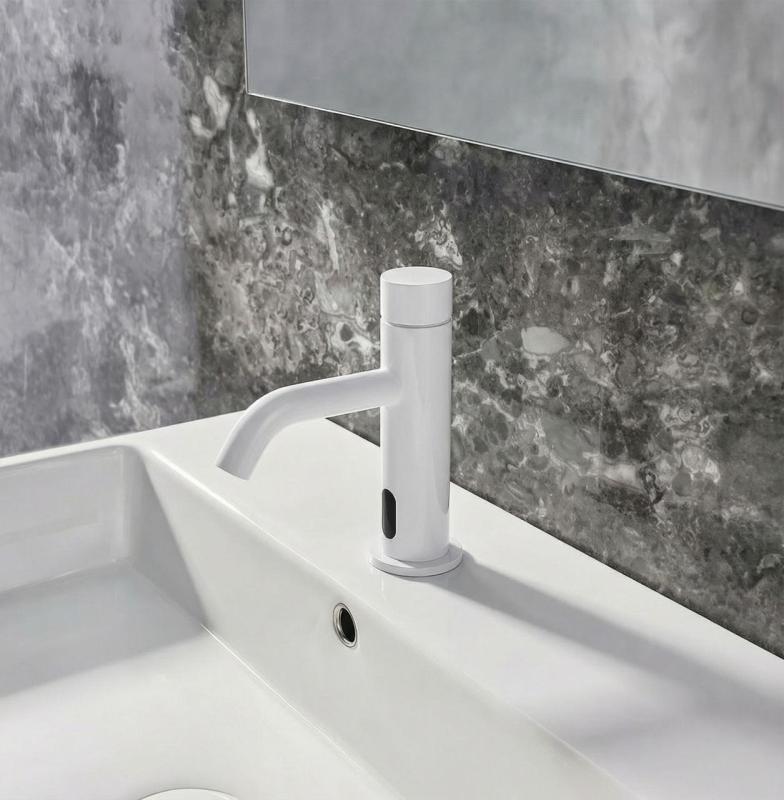 Grifo de lavabo electrónico Waterevolution Flow infrarrojos alimentado por baterías blanco mate T110EBBR