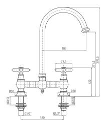 Grifo de cocina PB Nostalgic Bridge caño redondo bronce con pomos fuertes PBN.BRO.R.ST