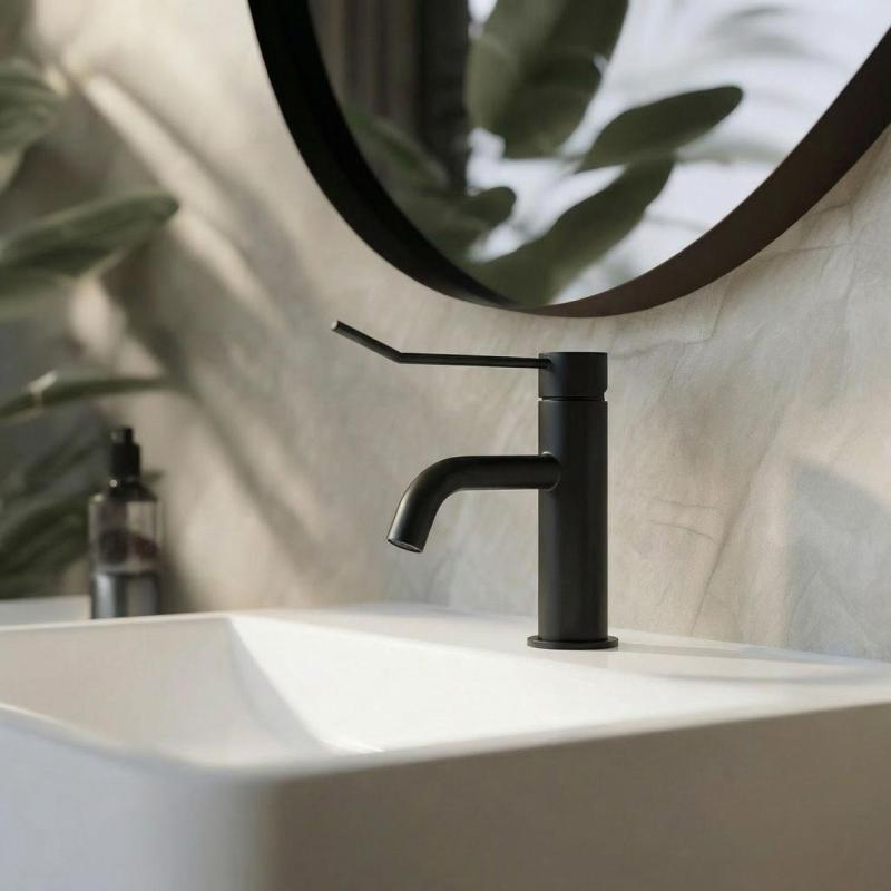 Grifo de lavabo Waterevolution Flow incluido tapón clic negro mate T111PR