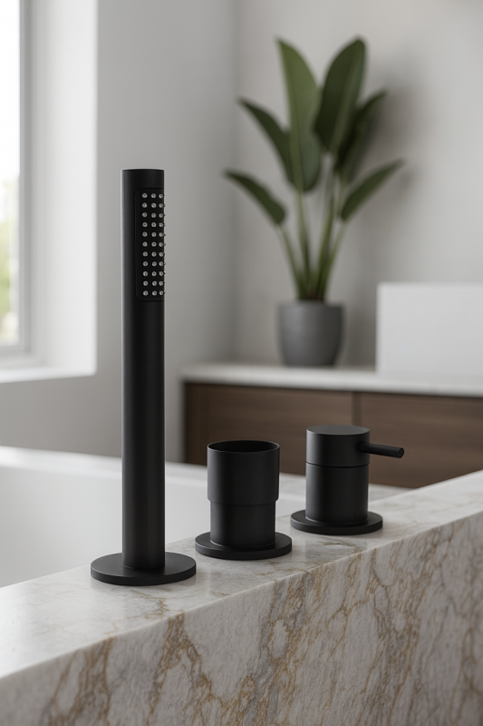 Grifo mezclador Waterevolution Flow para bañera de 3 orificios negro mate T138SBPR