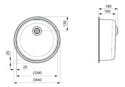 Fregadero redondo de acero inoxidable Reginox R18390 de montaje sobre encimera con tapón nuevo T2903RLU06GDS R26168