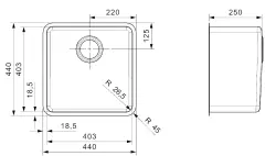 Fregadero Reginox Kansas 40x40 KG-CC de acero inoxidable enrasado B19H2LLU05GDS