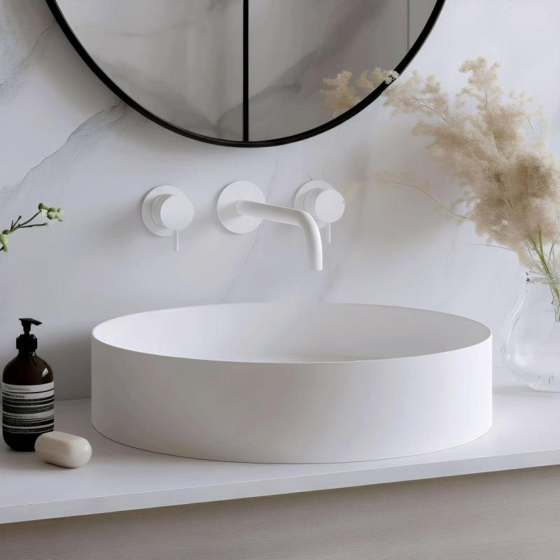 Waterevolution Flow Grifo de lavabo empotrado de 3 orificios Blanco mate con caño de 15 cm T1163FBR-15