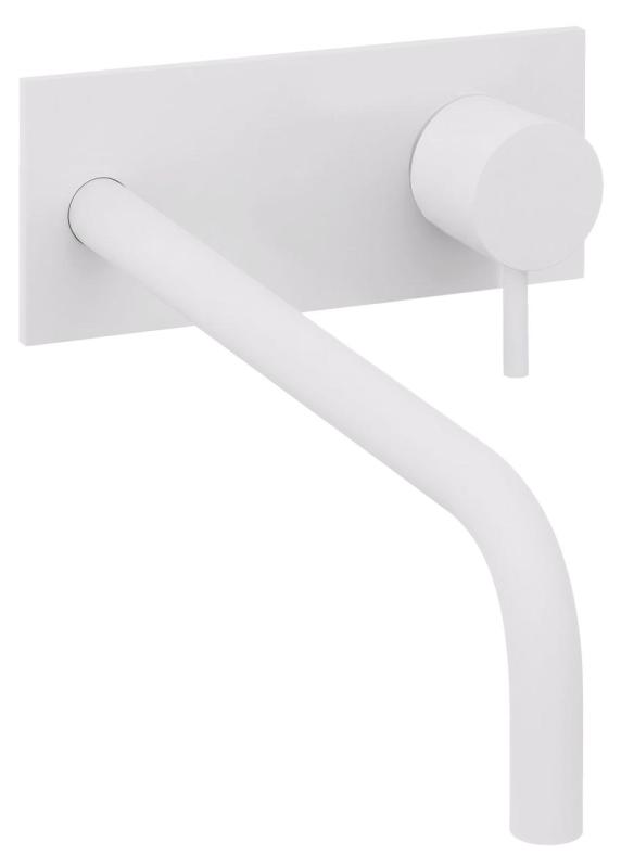 Grifo empotrado para lavabo Watervolution Flow con placa de cubierta en blanco mate y caño de 21 cm T1161BBR-21
