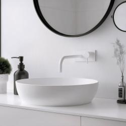 Grifo mezclador de lavabo Waterevolution Flow empotrado con embellecedor blanco mate y caño 15cm T1161BBR-15