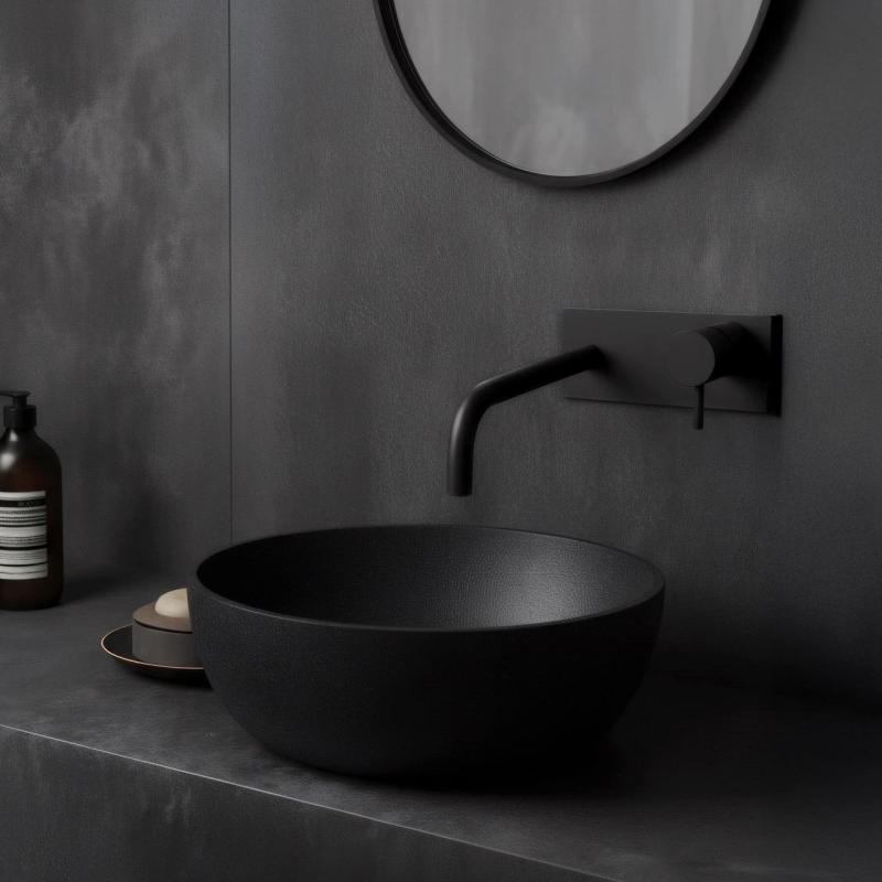 Grifo mezclador de lavabo Waterevolution Flow empotrado con embellecedor negro mate y caño 21cm T1161BPR-21