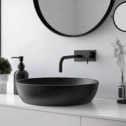 Grifo empotrado para lavabo Watervolution Flow con placa de cubierta en negro mate y caño de 15 cm T1161BPR-15
