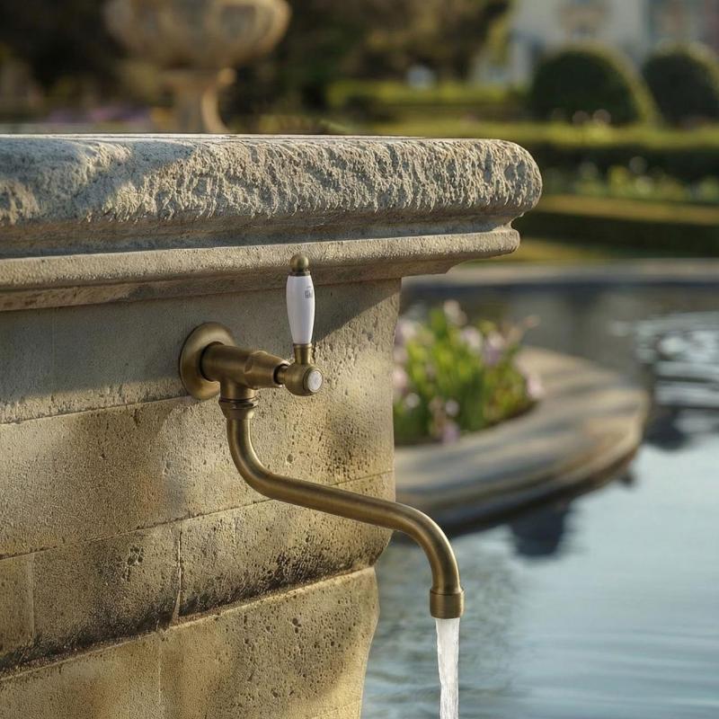 Grifo de lavabo PB Classic mural con palanca blanca agua fría y caño largo color bronce 1208853602