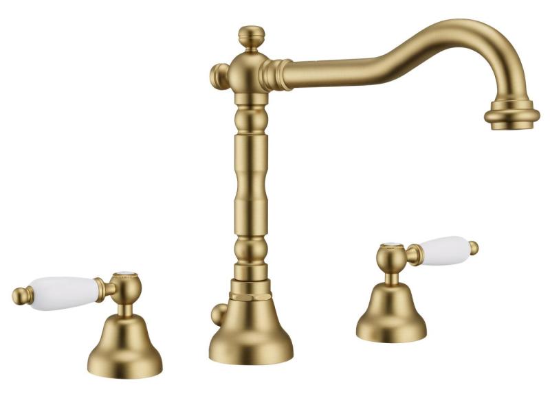 Grifo PB classic de lavabo de 3 orificios Palancas blancas Color bronce 1208854272