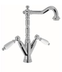 Grifo PB Classic para lavabo Palancas blancas caño 18,5 cm Acero inoxidable 1208854312