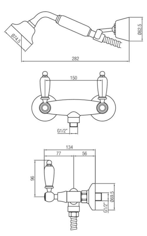 PB grifo clásico de ducha con instalación externa con manijas blancas Bronce, incluye ducha de mano 1208854482
