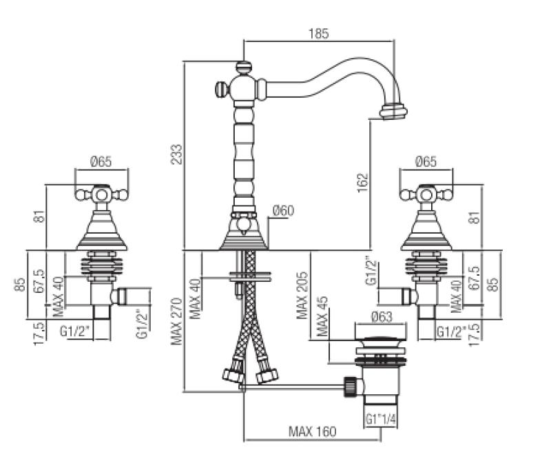 Grifo PB Classic de 3 orificios para lavabo caño fuerte 18,5 cm Color bronce 1208854942