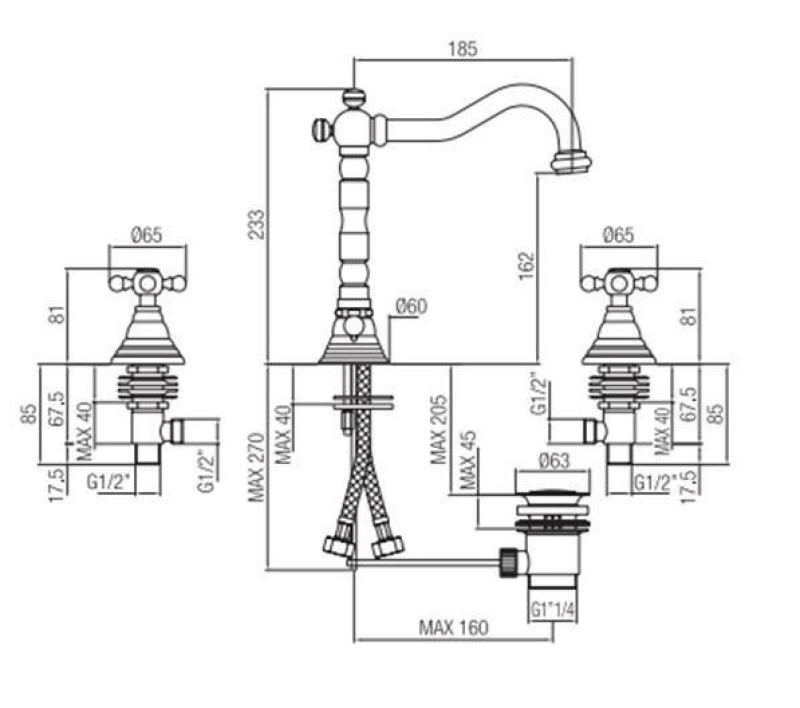 Grifo PB Classic de 3 orificios para lavabo caño fuerte 18,5 cm Acero inoxidable 1208854952