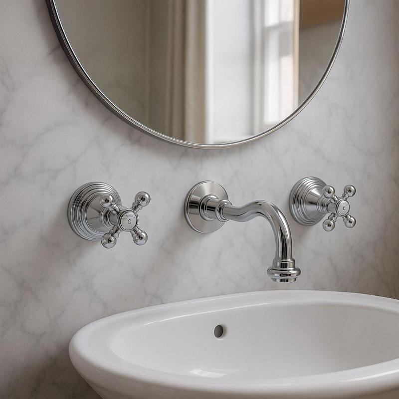 PB grifo de pared empotrado clásico con manijas en forma de estrella, salida de 20 cm, Cromo 1208855072