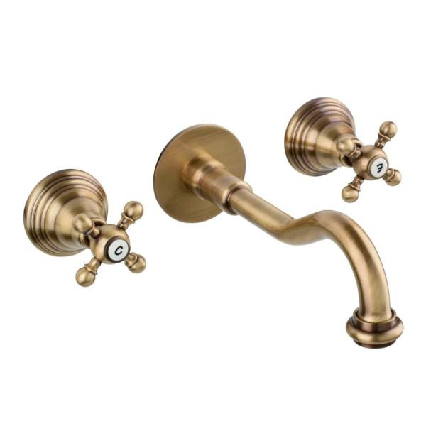 Grifo de pared empotrado clásico PB con manijas en forma de estrella, salida de 20 cm, Bronce 1208855082