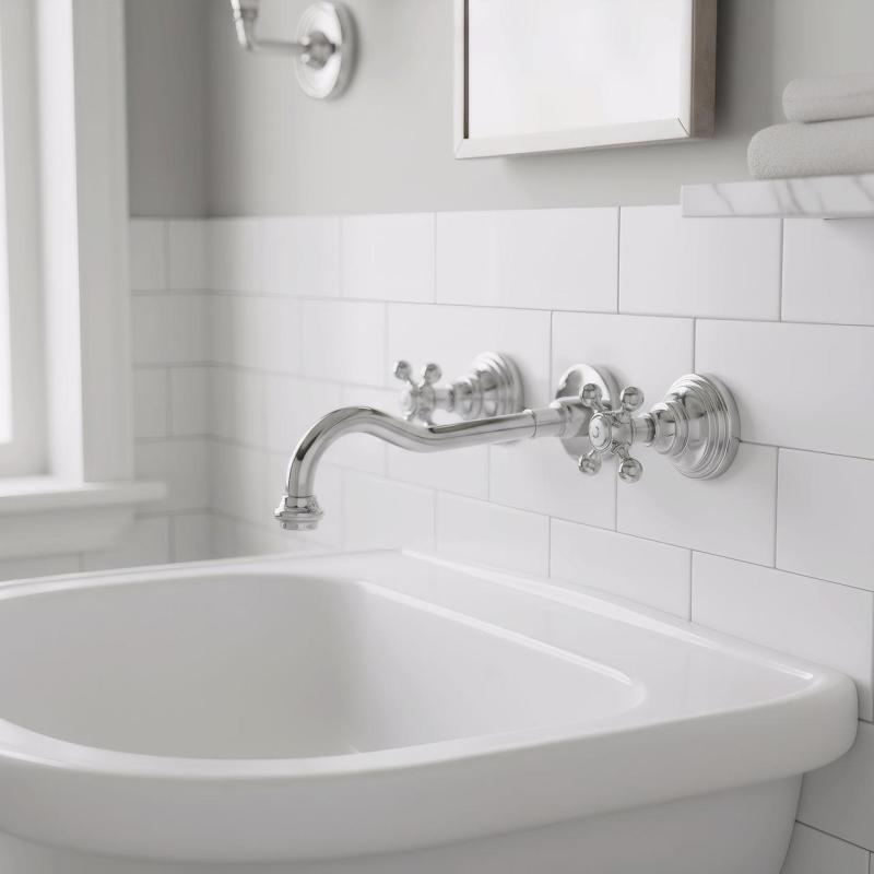 Grifo de pared empotrado clásico PB con manijas de estrella, 25 cm de salida, Cromo 1208855112