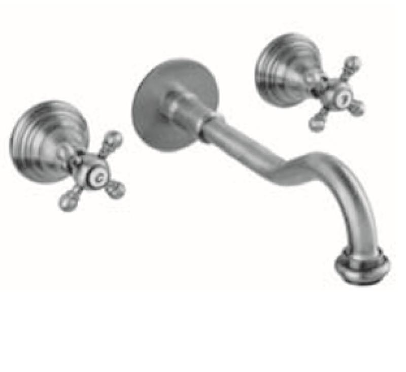 PB grifo de pared empotrado clásico con manijas en forma de estrella, salida de 25 cm, acero inoxidable 1208855132