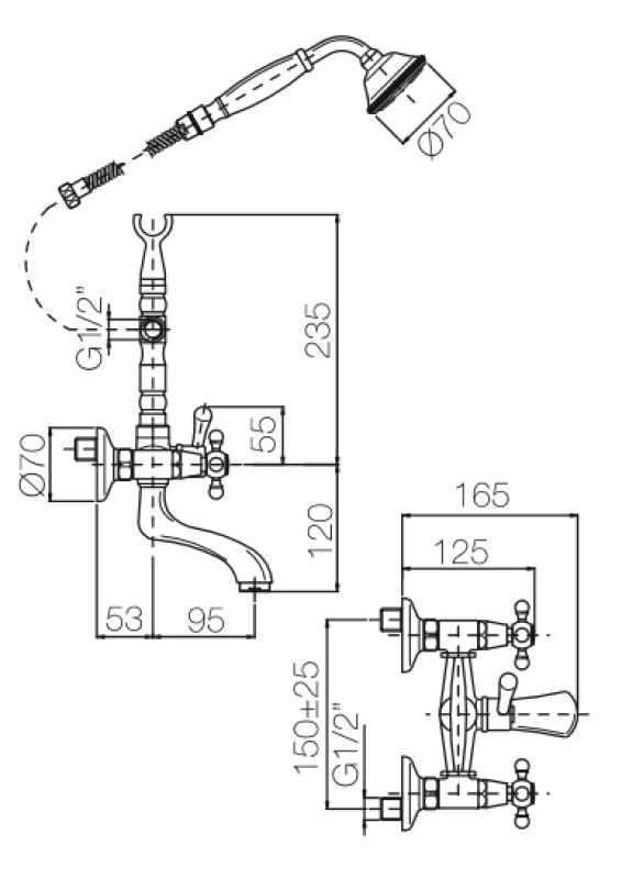 PB grifo clásico de sobremesa para bañera con botones cromados, incluye ducha de mano 1208855152