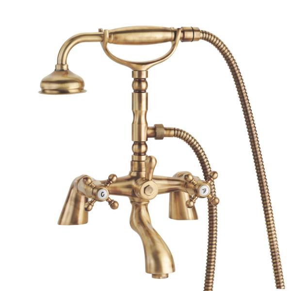 Grifo mezclador de bañera PB Classic con pomos fuertes y ducha de mano en color bronce 1208855222