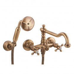 Juego de grifería PB Classic para bañera con pomos fuertes y teleducha en color bronce 1208855252