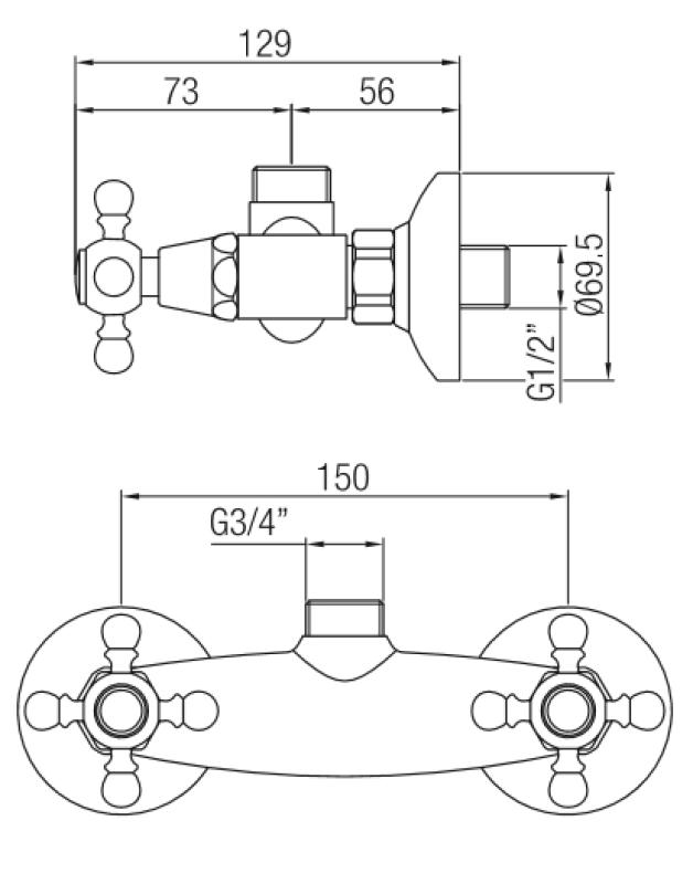 Mezclador PB Classic de ducha en superficie con manetas giratorias conexión superior bronce 1208855312