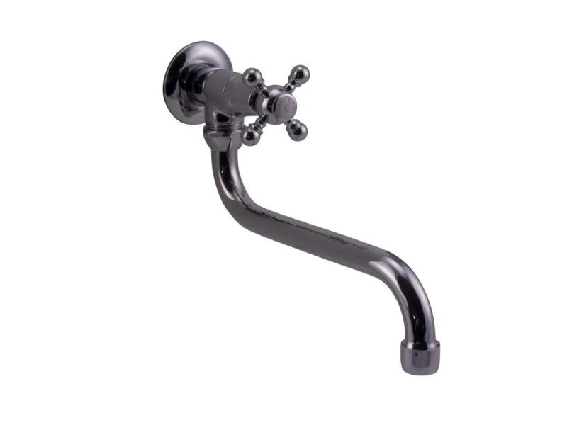 Grifo PB Classic mural para lavabo con pomo de estrella agua fría y caño largo cromado 1208855622