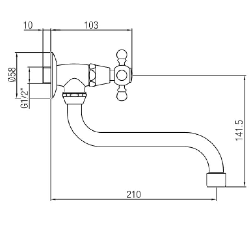 Grifo de lavabo PB Classic mural con pomo de estrella agua fría y caño largo acero inoxidable 1208855642