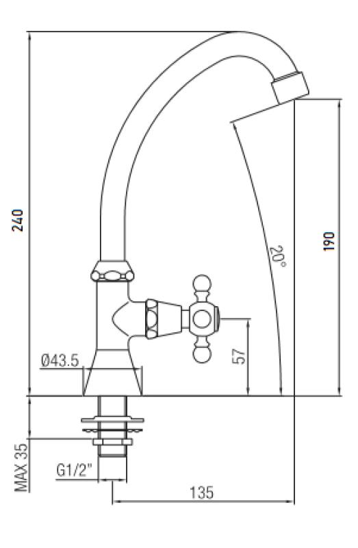 Grifo de lavabo PB Classic con pomo de estrella agua fría con caño alto acero inoxidable 1208855672