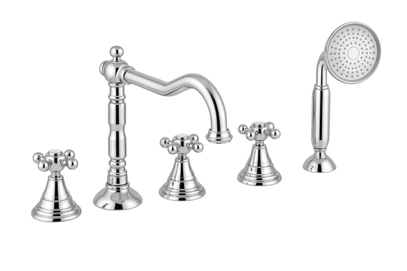 PB Grifo clásico de 5 orificios para borde de bañera con mandos de estrella Cromo 1208855772