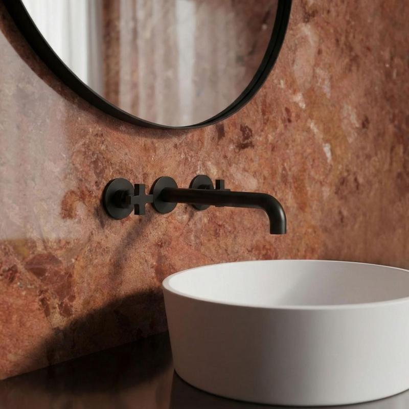 Grifo de lavabo empotrado Waterevolution Cruz 3 orificios negro mate 1208916572