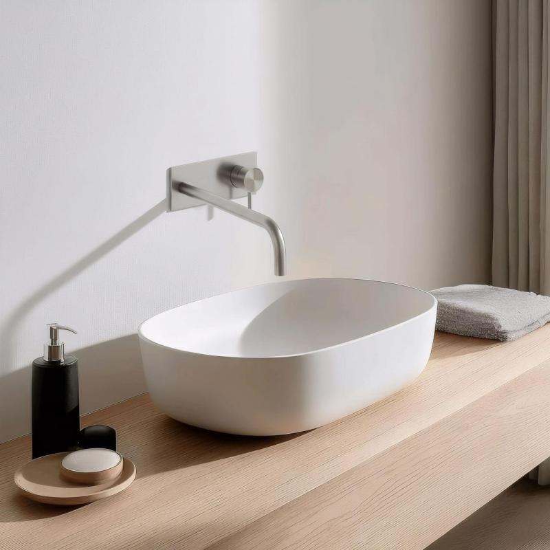 Grifo de lavabo empotrado Waterrevolution Flow con placa de cubierta totalmente de acero inoxidable con caño de 25 cm T1161BIE-25