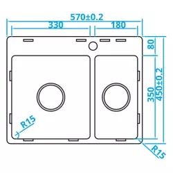 Fregadero de acero inoxidable Caressi Basic Line 45x57 para montaje enrasado y sobre encimera CABL3318KR15 1208920572