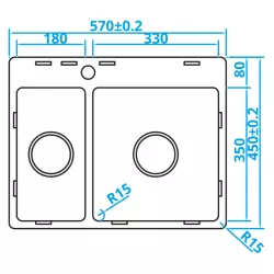 Fregadero de acero inoxidable Caressi Basic Line 45x57 para montaje enrasado y sobre encimera CABL1833KR15 1208920573