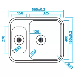 Fregadero de acero inoxidable Caressi Basic Line 46x56,5 para montaje enrasado, bajo encimera y sobre encimera CABLPP1532R50 1208920575